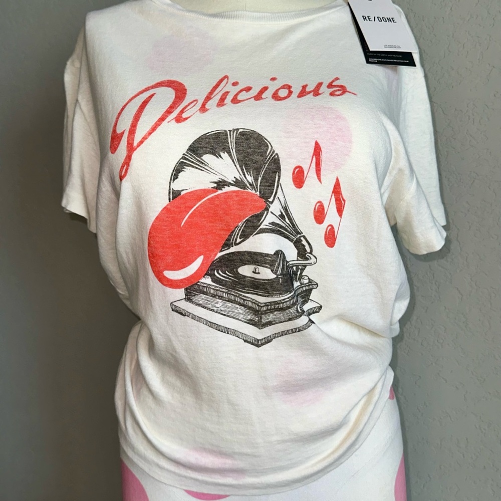 Re/done T-Shirt "Delicious" Baby Tee Shirt • Medium NWT